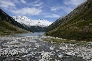 the Schlegeis Stausee in the High Alps Nature Park, Zillertal Alps, Tirol, Austria, September