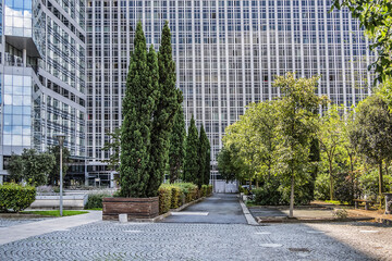 Paris Jardin Atlantique (Atlantic Garden). Atlantic Garden is a public park and garden located on the roof that covers tracks and platforms of the Paris Montparnasse railway station. Paris, France.