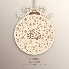 Arabic Calligraphic text of Ramadan Kareem for the Muslim community festival celebration.	
