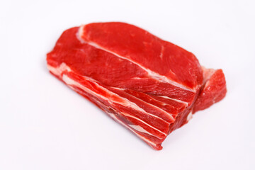 fresh raw beef steak isolated on white background, top view