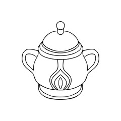 Black hand drawing outline illustration of a bowl for sugar isolated on a white background