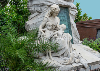 Argentina,in Buenos Aires the famous Cemetery of Recoleta beautyful marble statue  .