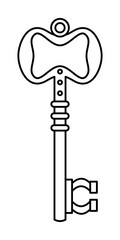 ISOLATED DRAWING OF AN OLD KEY ON A WHITE BACKGROUND