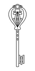 ISOLATED DRAWING OF AN OLD KEY ON A WHITE BACKGROUND