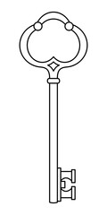 ISOLATED DRAWING OF AN OLD KEY ON A WHITE BACKGROUND