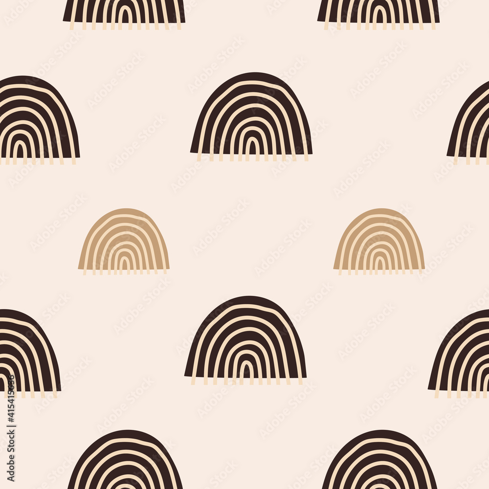 Poster abstract seamless pattern with hand drawn rainbow and lines on pastel background . modern hand drawn