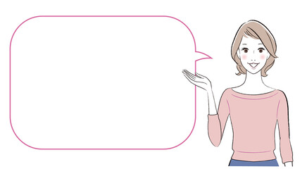 A woman talking about something with speech bubble