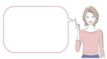 A woman talking about something with speech bubble