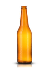 empty brown bottle with drops from beer