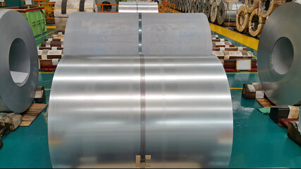 Cold rolled and Hot rolled steel sheet in coil with steel strapping in warehouse storage, Plate...