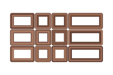 Big set of squared golden vintage wooden frame for your design. Vintage cover. Place for text. Vintage antique gold beautiful rectangular frames. Template vector illustration.