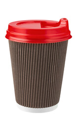 Empty takeaway coffee paper cup brown color isolated on white background. Coffee to go.