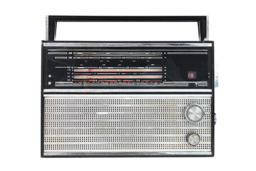 1960s retro radio isolated over white.