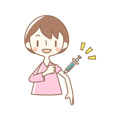 笑顔で注射を打っている女性