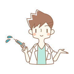 お医者さんが注射器を構えているイラスト
