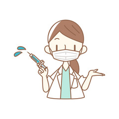 マスクを付けたお医者さん注射器を構えているイラスト