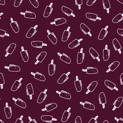 Vector purple single colour doodle of scattered popsicle ice cream repeat pattern. Suitable for textile, gift wrap and wallpaper.