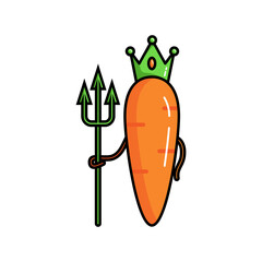 Carrot with crown and trident cartoon vector illustration