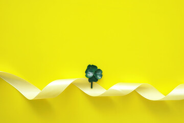 St. patrick's day background. Religious Christian Irish celebration. Bow with four-leaf clover...