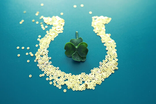 St. patrick's day background. Religious Christian Irish celebration. Four-leaf clover symbol of good luck.