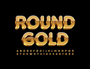 Vector Round Gold Alphabet set. Textured premium Font. 3D Luxury Letters and Numbers