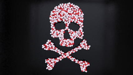 danger of medication psychiatric human rights violation pills skull 3D illustration
