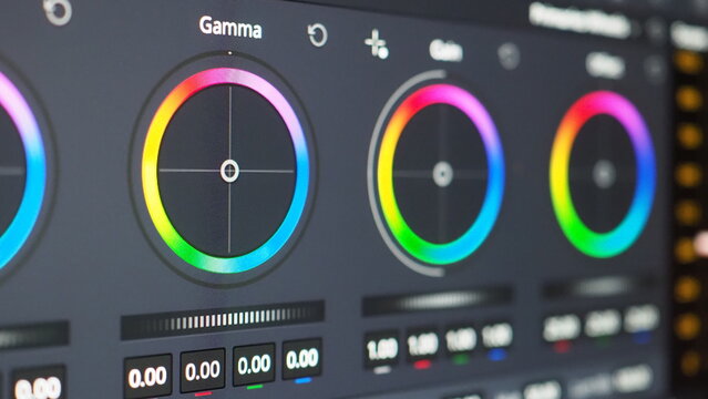 Color grading graph or RGB colour correction indicator on monitor in post production process. Telecine stage in video or film production processing. for colorist edit or adjust color on digital movie.