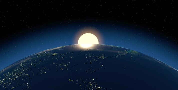 3d animation of a view from space to a sunny sunrise over the earth 