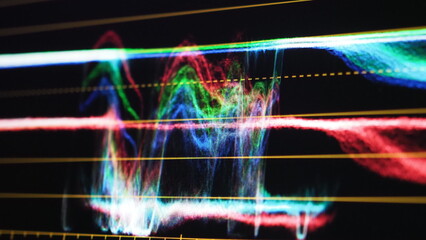 Color grading graph or RGB colour correction indicator on monitor in post production process. Telecine stage in video or film production processing. for colorist edit or adjust color on digital movie.