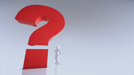 3d rendered illustration of thinking human concept front of question mark. High quality photo