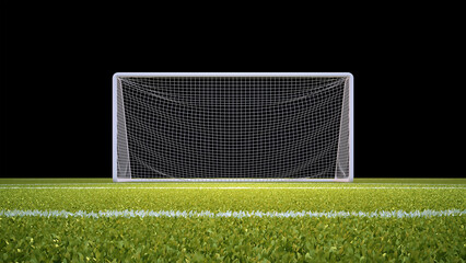Soccer goal with lawn and black background with clipping mask included.