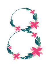 international women's day 8 march, flower figure eight, flower number for march 8, vector