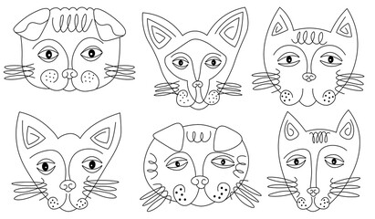 lineart cats surreal faces vector image