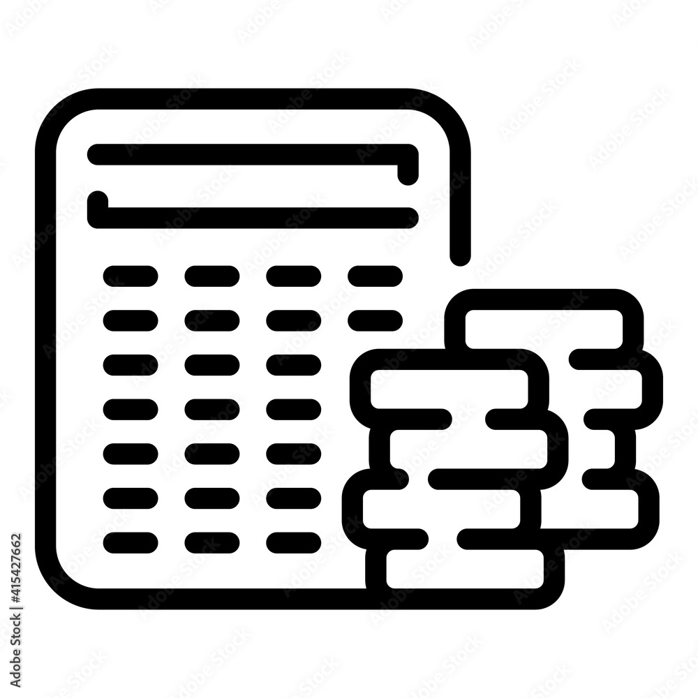 Poster calculator coins icon. outline calculator coins vector icon for web design isolated on white backgro