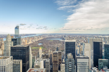 Aerial View of Central Park. The Most Famous Urban Park in the World in Manhattan. New York City Skyline