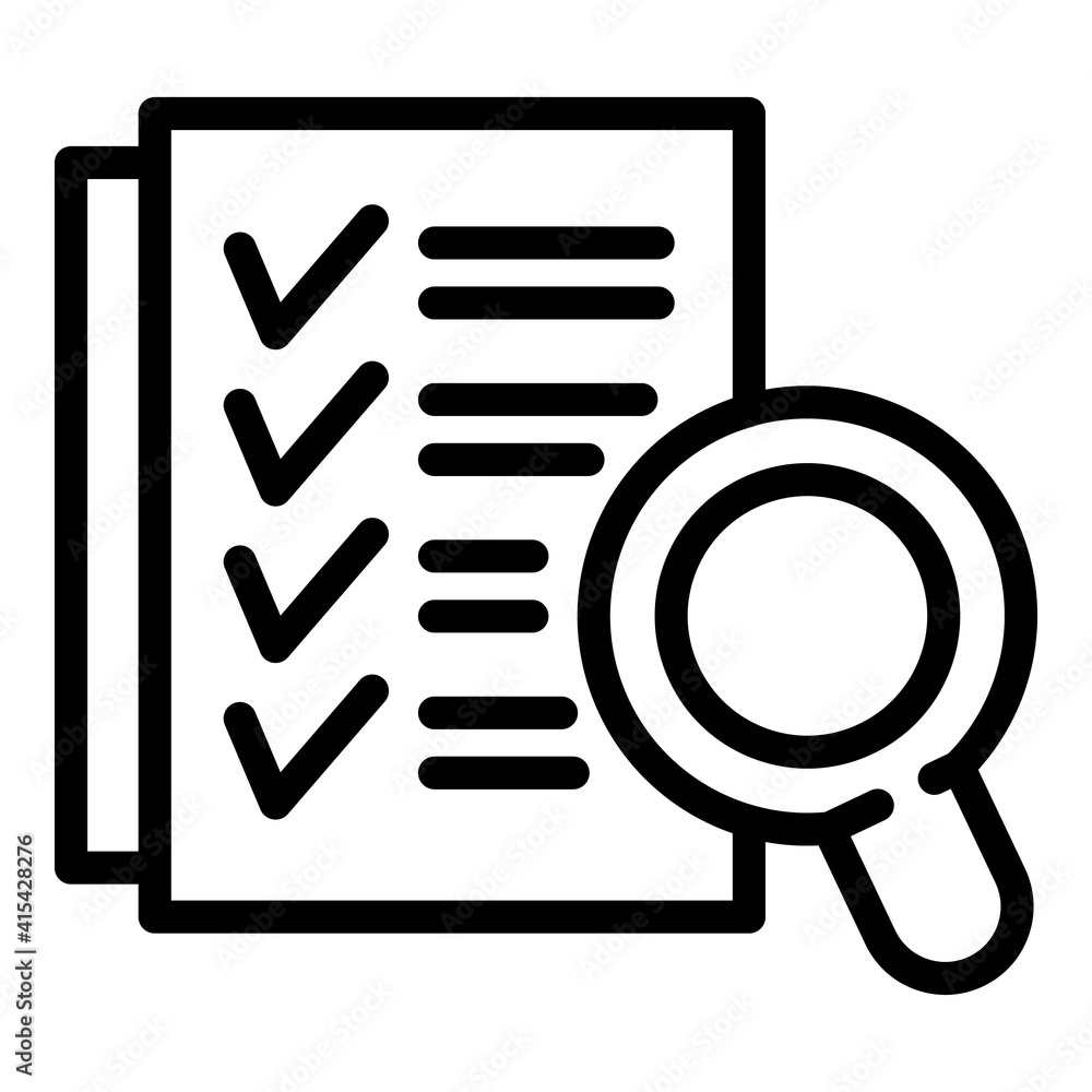 Poster magnifying checklist icon. outline magnifying checklist vector icon for web design isolated on white