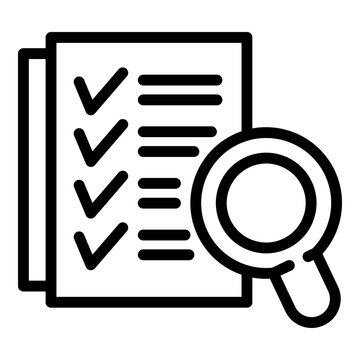 Magnifying checklist icon. Outline magnifying checklist vector icon for web design isolated on white background