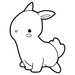 Cute white rabbit with pink cheeks. Cartoon character. Outline. Coloring page. Hand drawing. 