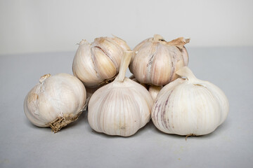 Garlic close-up on white background.