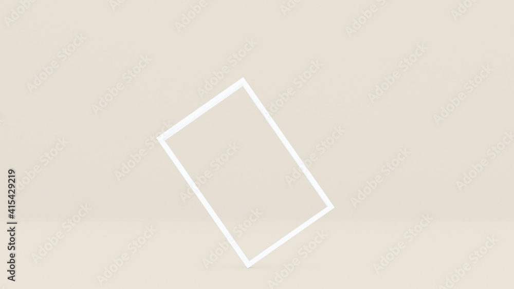 Poster The white rectangular frame is angled on a cream background. For advertising medium and promote products, 3d rendering.