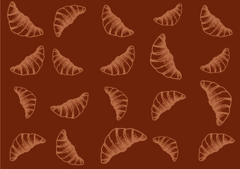 Vector illustration of a lot of croissants on a red background