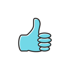 Hand Thumb Up Icon. Blue Hand with Outline Like Symbol isolated on White Background. Flat Vector Icon Design Template Element for Web, Apps and Social Media Resources.