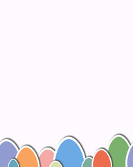Simple seamless pattern with Easter eggs in pastel colors at the bottom of the frame on a light background for decoration
