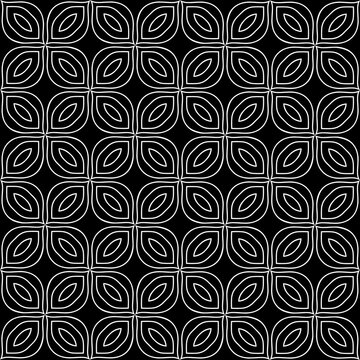 Vector seamless pattern of white hand-drawn abstract shapes isolated on a black background
