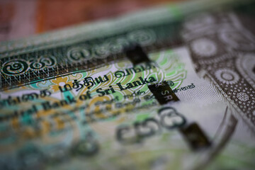 Makro closeup of paper banknote rupee from Sri Lanka