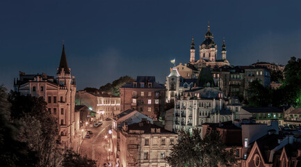 View of St. Andrew's Church, Richard's Castle and the famous St. Andrew's Descent, where artists exhibited their work, Podil, Kyiv