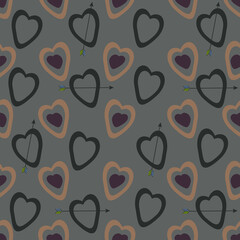 Seamless pattern with hearts on a brown background. Drawing for March 8, Mother's Day. Love and friendship theme. For wallpapers, textiles, backgrounds, covers and packaging.