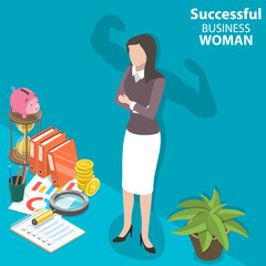 3D Isometric Flat Vector Conceptual Illustration of Successful Confident Woman, Businesswoman Leader.