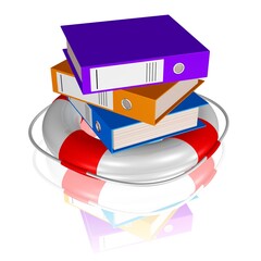 Aktenordner auf einem Rettungsring