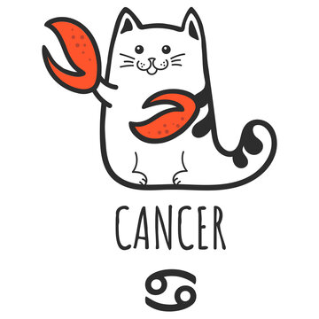 Cancer sign of the zodiac, Cat zodiac, Astrological Sign. Cat horoscope. Zodiac of pets. The hand drawing is isolated on a white background